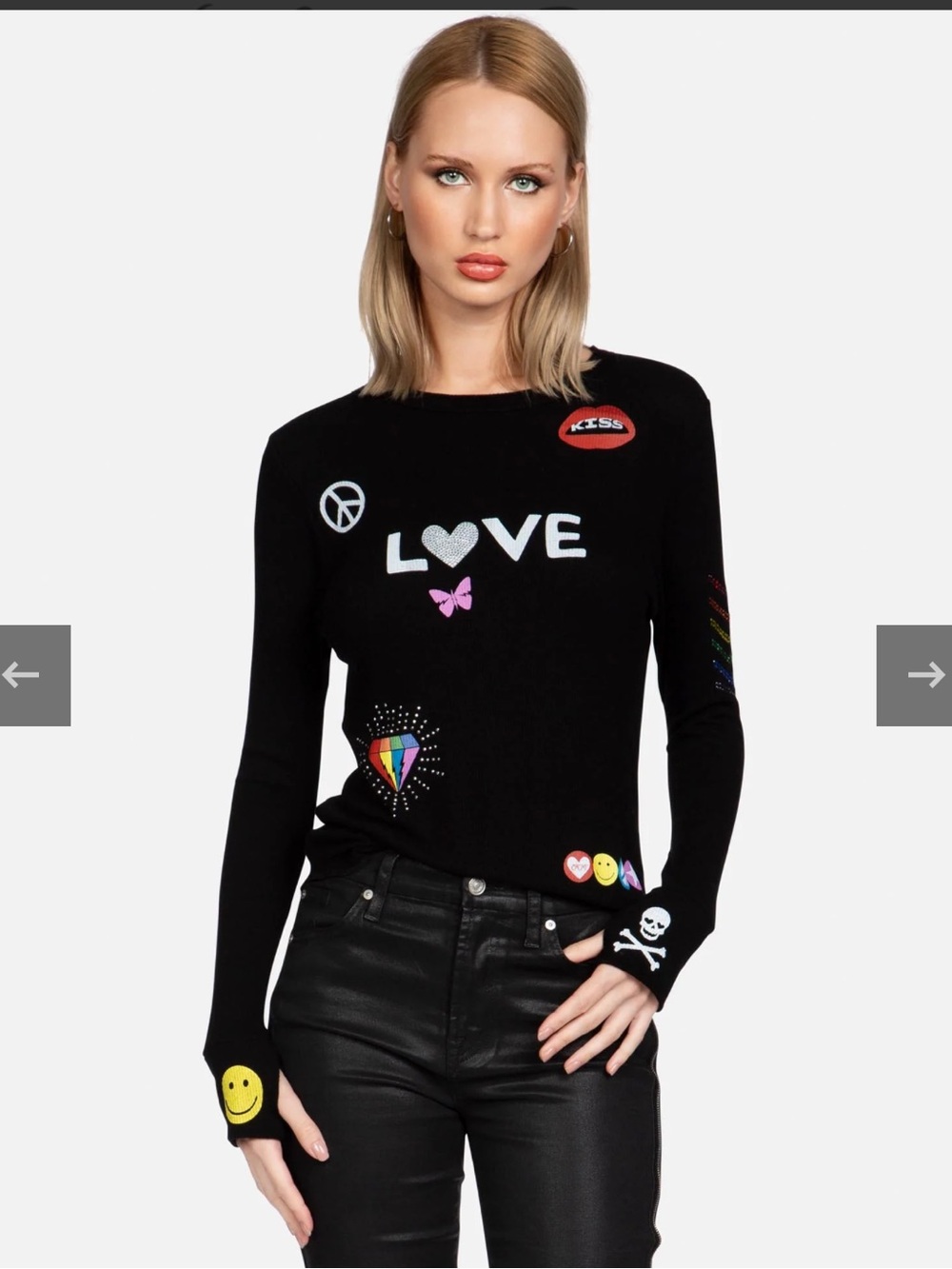 Lauren Moshi McKinley #1 Love Elements Long Sleeve Ribbed Top Black L